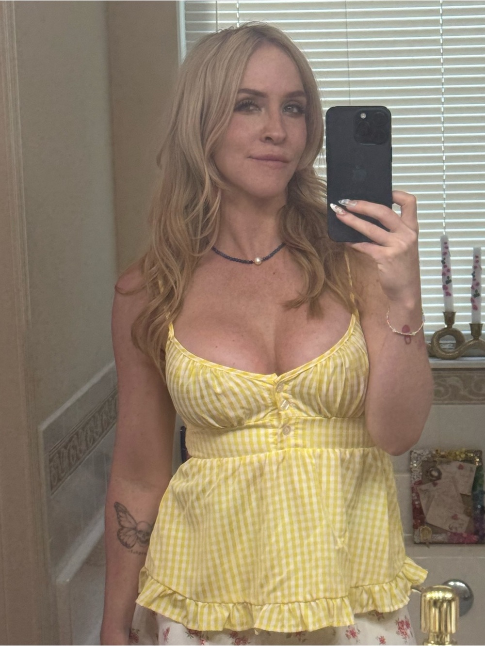 Yellow Gingham Ruffle Bustier Tank Top